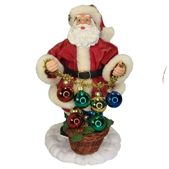 Possible Dreams Santa Claus Holding Ornaments Fabric Clothtique‎ Basket Vintage